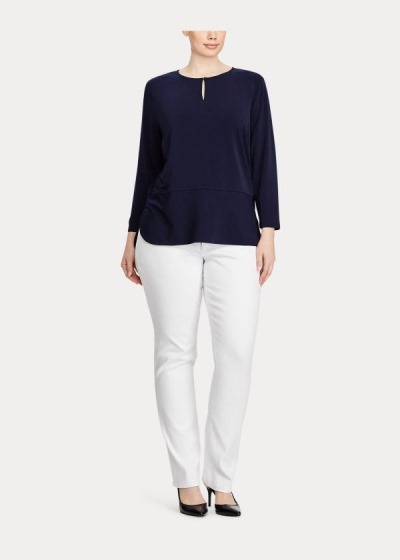 Ralph Lauren Keyhole Stretch Jersey Top Dame Danmark (PRQVX4351)